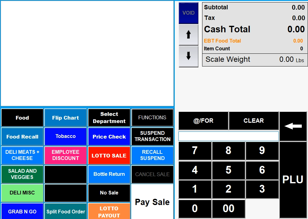 Diamondscan POS for deli and grocery with scale weight, EBT food total, deli meats, salads, tobacco, and lottery